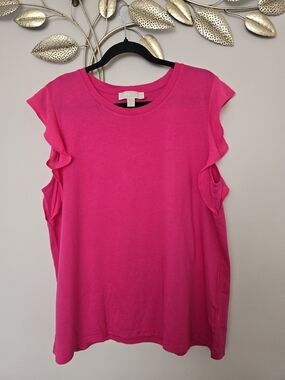 MICHAEL Michael Kors Hot Pink Ruffle Sleeve Tank Top Size XL